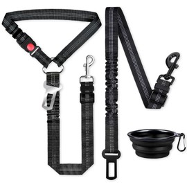 MingXpets Dog Seat Belt for car, 3 Piece Set Retractable Dog Car Harness 2 Pack Adjustable Seatbelt for Dog in car, Nylon Pet Safety Seat Belts Tether Heavy Duty and Reflective Dog car Leash, Black