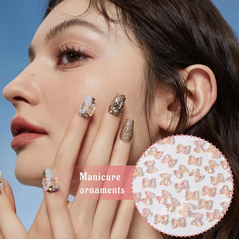 JRYXDS 60 Stück 3D Regenbogen-Schleifen Nageldesign - Resin Strass Accessoires