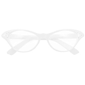 Das Kostümland Fifties Cat Eye Glasses Diamond Accessories 50s 60s Party Costume - White