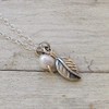 Silver Leaf Necklace White Pearl Leaf Pendant 925 Sterling Silver