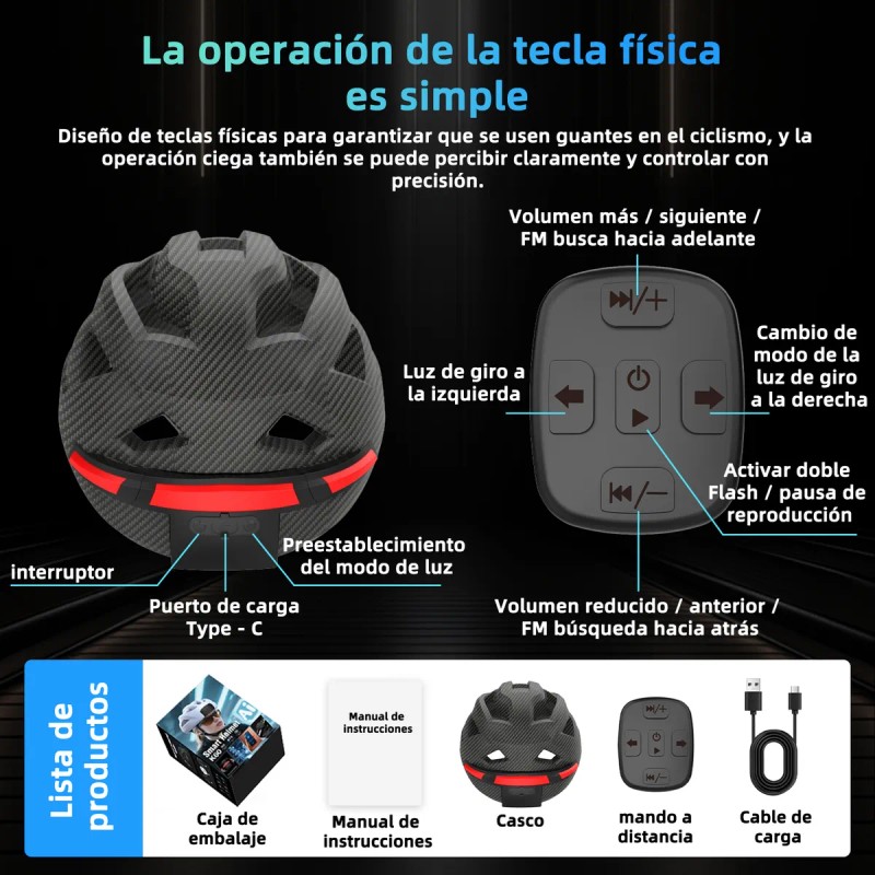 Casco Inteligente Con Auriculares Bluetooth Luz Advertencia