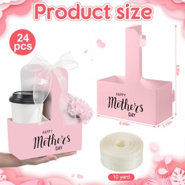 Ctosree 24 Pack 2 Cup Drink Carrier with Handle for Mother's Day Disposable Paperboard Beverage Cupholder with Ribbon for Hot Cold Drink, Take out Cup Carriers to Go Coffee Cupholder for Food Delivery