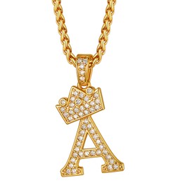 Richsteel Initial A Necklace For Men Women 18K Gold Plated Cubic Zirconia Pendant with 22 Inch Chain Fashion Letter Name Jewelry