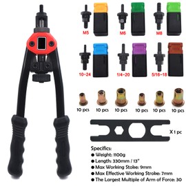 SMT- Professional Rivet Gun Tool, Hand Nut Riveter 330mm 13" Rivet Gun Kit Rivnut Thread Setting Tool Nut Setter NutSert Metric SAE Riveting [P/N:ET-TOOL1-BT605-BK]