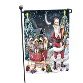 Doggie of the Day Rough Collie Dog Garden Flags - Christmas Santa Sled - Double Sided - Yard Porch Lawn Spring Decorative Gift - Home Decor 12 1/2"w x 18"h