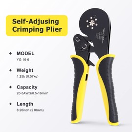 Yangoutool Ferrule Crimping Tool: AWG 30-5 Hexagonal Design for Increased Contact Area, Suitable for End Sleeves, Ferrules, Butt Connectors, 0.08-16mm², Model YG16-6