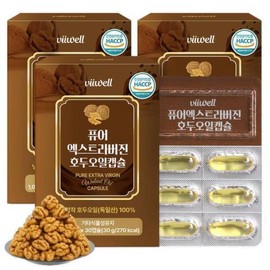 Bewell Extra Virgin Walnut Oil Cold Pressed Walnut Oil Vegetable Capsules 30 Capsules 3 / 엑스트라버진 호두오일 냉압착 호두기름 식물성 캡슐 30캡슐 3개