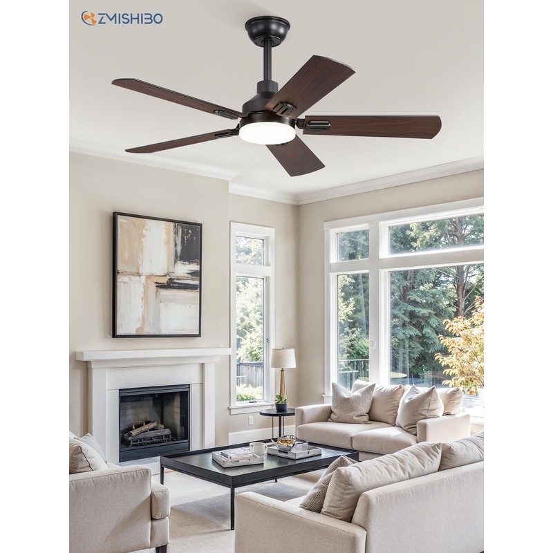 ZMISHIBO 44" Ceiling Fans with Lights, Black Modern Ceiling Fan
