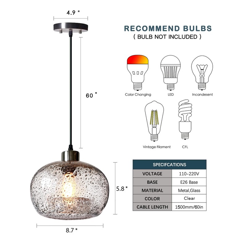 CASAMOTION Pendant Lighting Handblown Glass Drop Ceiling Lights, Modern Rustic