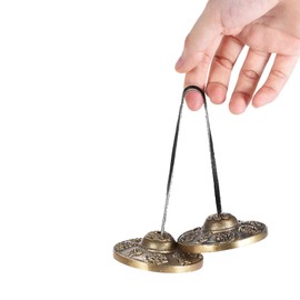 2.6in/6.5cm Handcrafted Tibetan Meditation Tingsha Cymbal Bell with Buddhist The Eight Auspicious Symbols