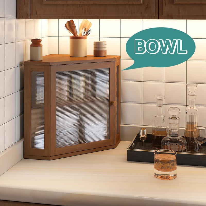 viewcare Corner Bread Box for Kitchen Counter, Bamboo Wood Large