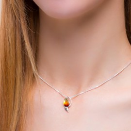 HENRYKA 925 Sterling Silver Sunset Tulip Necklace with Genuine Cognac Baltic Amber | Flower Pendant Accessory | Hypoallergenic Women's Jewellery & Gift with Box for Her