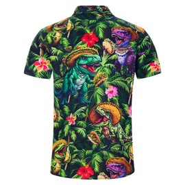 ALISISTER Mens Hawaiian Button Down Short Sleeve Funny Colorful Dinosaur Pancake Jungle Beach Party Tropical Holiday Casual Shirts