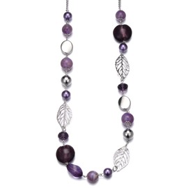 BULINLIN Long Beaded Silver Necklace for Her Crystal Bead Sweater Chain Fashion Jewelry Necklace Birthday Gifts for Women Mum(24-Purple)
