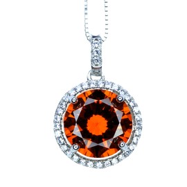 Round Sunstone Necklace Tangerine Orange Sapphire Pendant High Quality Lab created Sterling Silver 4 CT Red Orange Spessartite Garnet Jewelry
