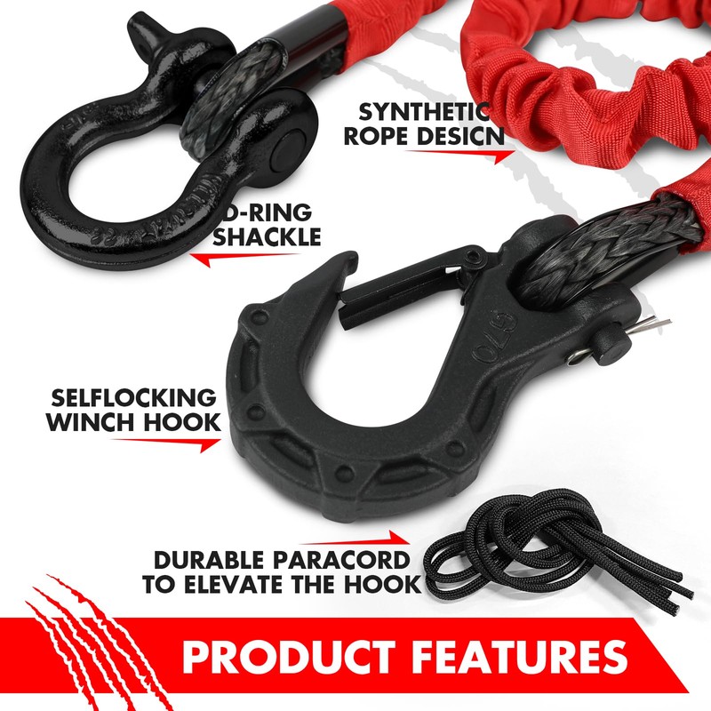 XPV AUTO Recovery Strap (18,000lb.) 2FT with Winch Hook and