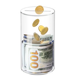 Clear Acrylic Piggy Bank for Adults Kids, Small Clear Money Saving Jar Must Break to Open, Unopenable Piggy Bank for Cash Coins (6" H × 3.5" Diameter)