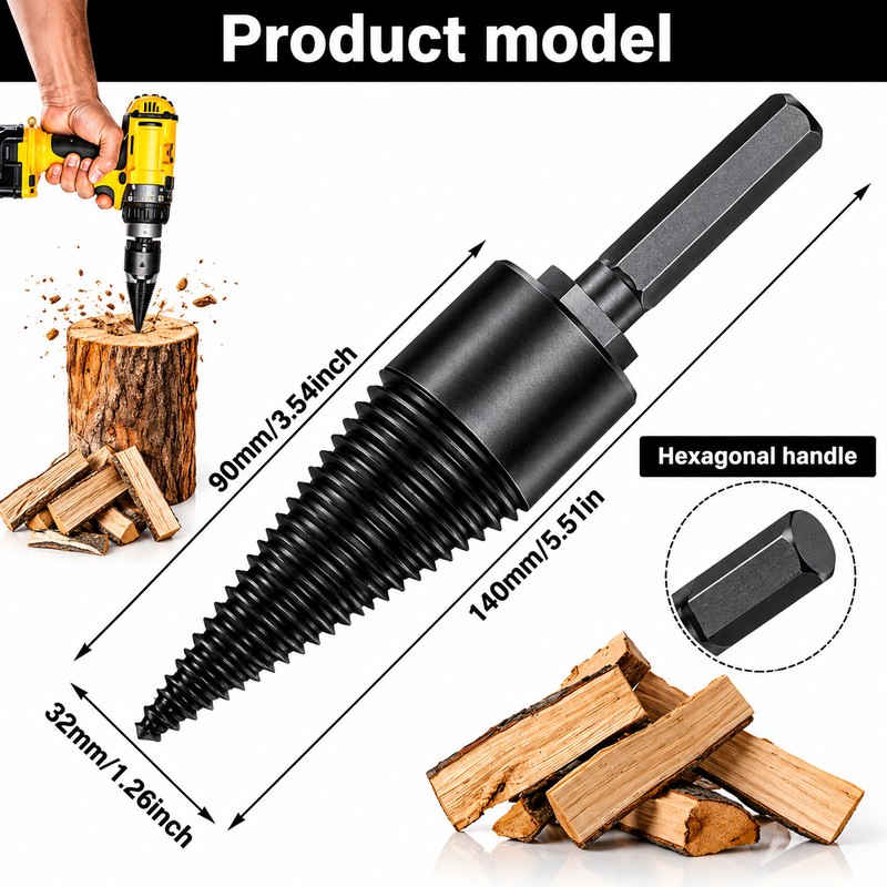 2PC Firewood Log Splitter Drill Bit, 32/42mm High-Carbon Steel Wood