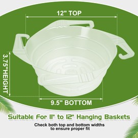 Quintriae 6Pcs 12 Inch Clear Plastic Hanging Plant Drip Trays - Water Catcher Saucers with Hooks for Indoor/Outdoor Basket & Potted Plants (Diameter = 9.5" Base, 12" Top, 3.75" Depth)