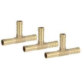 PATIKIL 5/16" Brass Tee Hose Barb Fitting,3 Pcs 3 Ways Union Intersection T Shape Barbed Split for Air Water Fuel Gas Liquid, Golden