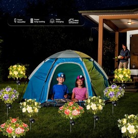 4 pieces of mixed-color outdoor waterproof solar carnation flower lights, gifts for mothers, garden solar light decorations, solar garden decorative items, and solar courtyard decorative items.