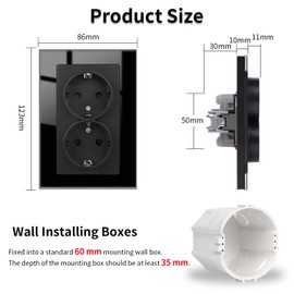 JIMEIDA Glass Socket Single Black, Protective Contact Wall Socket, Tempered Glass Panel Socket, 16 Amp, 250 V
