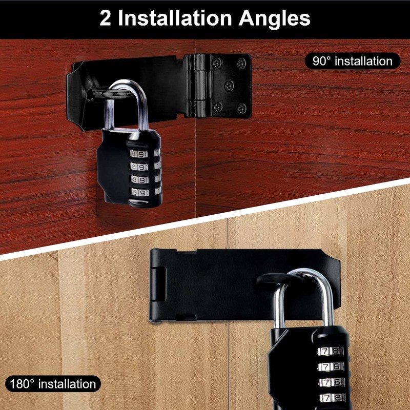 Door Latch Hasp with Door Padlock Hasp, 4 Digit Combination
