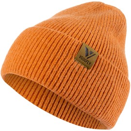 Vgogfly Women Knit Beanie Hats Slouchy Winter Knitted Hat Warm Men Soft Cap Ski Cuffed Unisex Dark Orange