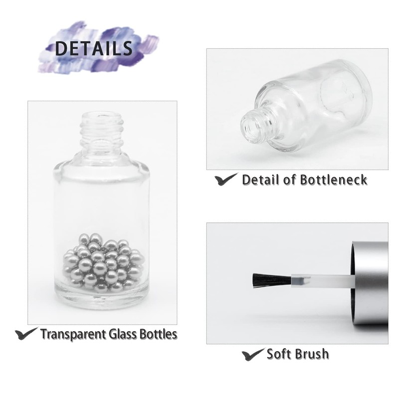 Agidea 6PCS Empty Nail Polish Bottles with Brush, Empty Refillable