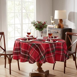 Elrene Home Fashions Pocono Plaid Red/Green Holiday/Christmas Fabric Round Dining Tablecloth, 70"x70"