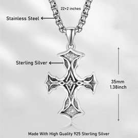 KATHLU Cross Necklace for Men S925 Sterling Silver Cross Pendant Necklace Crucifix Necklace Christian Jewelry Gift for Men Women