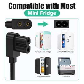 AGVEE 6.6ft Mini Fridge Power Cord Compatible with AstroAI Mini, Cooluli Mini, Chefman Mini, Koolatro, Frigidaire Fridge, Replacement 90 Degree Angled 18AWG ETL Listed 2-Prong Cable, Black