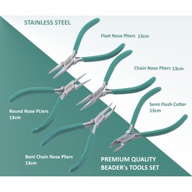 Jewelry Pliers, Exeton Set of 5 Professional Jewelry Making Pliers Tools Craft Pliers Set Wire Wrapping Tools for Jewelry Making (Green 12cm)