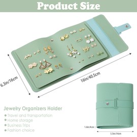 Iensen 2PCS Foldable Book Design Earring Holder Organizer - Portable PU Leather Travel Earring Case - Stylish and Practical Earring Book Organizer (Green)