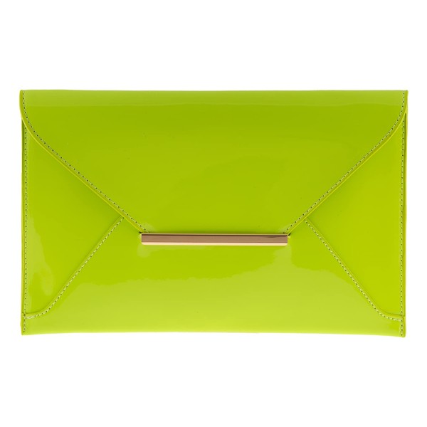 JNB Faux Patent Leather Envelope Candy Clutch Bag, Lime