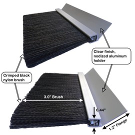 JaCor Heavy-Duty 3 in. Nylon Brush Seal Weatherproofing, 3.0 in. Brush Seal x 1.2 in. 45deg Holder x 8 ft Long