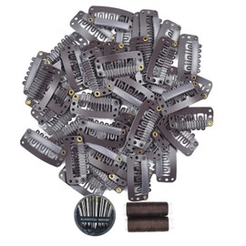 Luxiremi Wig Clips Brown Pack of 50 Kit with Needles and Thread U-Shaped Metal Clips 6 Teeth Comb Clips for Hair Extensions Clip for Extensions