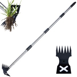 NICOFPHY Weed Puller Tool with Long Handle - 60" Manual Weeder Remover Tool, 2 in 1 Hand Weed Rake and Garden Hoe for Gardening, Heavy Duty Uprooting Weeding Pull for Yard, Lawn, Patio and Garden