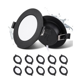 Grebeam LED Spotlights, Black, 5 W Ceiling Spotlights, 450 lm, Round Diameter 75-90 mm, LED Recessed Spotlights, 230 V, Installation Depth 25 mm, Ceiling Light 6000 K Cool White for Bathroom, Bedroom