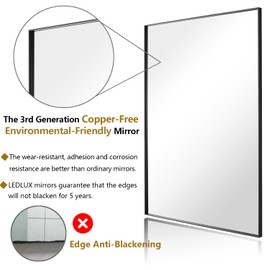 LEDLUX 24x36 Inch Black Bathroom Mirror, Copper-Free Mirror, Aluminum Alloy Frame Vanity Mirror, Rectangle Wall Mounted Mirror, Modern Mirror for Bedroom/Living Room/Porch Horizontal or Vertical