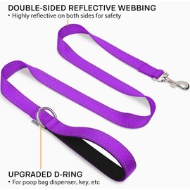 Joytale Double-Sided Reflective Dog Leash, 6 FT/5 FT/4 FT, Padded Handle Nylon Dogs Leashes for Medium & Large Dogs Walking, Purple, 4FT