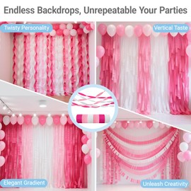 Crepe Paper Streamers Hot Pink 492ft Birthday Party Decorations for Door, Ceiling,Backdrop, Princess Birthday Party Decorations-6 Rolls Each 25 Meters 1.7in Wide