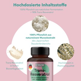 MONO Trans-Resveratrol Capsules - 500 mg per serving - 37 g Premium veri-te™ Trans-Resveratrol from knotweed - >98% Trans-Resveratrol per capsule - No Additives - Lactose Free