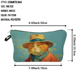 Livel lhood Van Gogh Cat Self-Portrait Makeup Bag Cute Small Organizer Zipper Pouch Van Gogh Cat Self-Portrait Cosmetic Bag Birthday Present for Women Friends