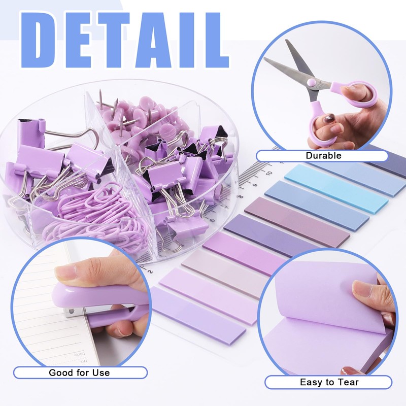 Glarks 1008pcs Purple Office Supplies Kit Desk Accessories Include Stapler,