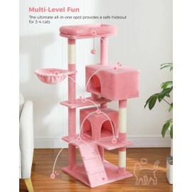 56.2" Multi-Level Cat Tower for Indoor with Hammock and Scratching Posts and 2 Condos HousesSize: H = 56.2", Color: Pink