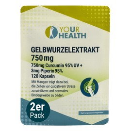 GELBWURZELEXTRAKT 750mg Curcumin 95% UV + 3mg Piperin 95%; in pflanzlichen Kapseln; mit Mangan - 240 Kapseln (2er Pack)