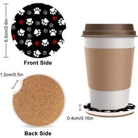 2 Pack Absorbent Car Coasters for Cup Holders,Ceramic Coasters with Cork Back and Finger Slot,2.56" Cupholder Accessories to Keep Your Car Cup Holders Clean and Dry(Cute Animal Dog Paw)