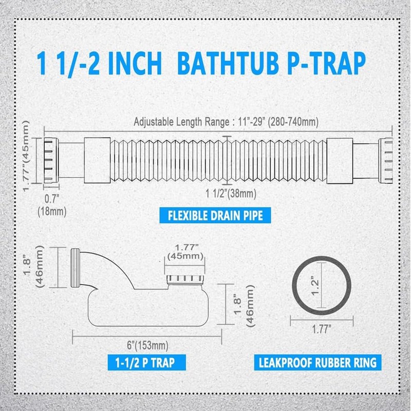 Nagoyuki Low Profile 1 1/2 P Siphon, Flexible Bathtub Shower