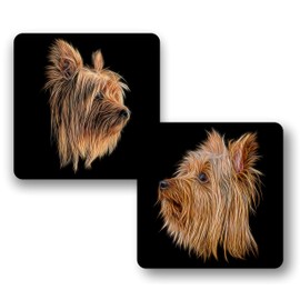 Fractal Artworks Silky Terrier Coaster Set with Fractal Art Design. Set No 1-2